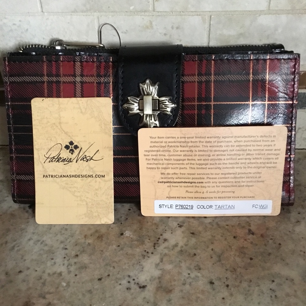 Patricia Nash Marene Tartan Plaid Twist Lock Leather Wallet RFID - Picture 12 of 13